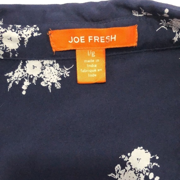 Joe Fresh SZ Large Shirt Tie Front Roll Sleeve Navy Blue/Floral Very SOFT - Picture 4 of 5